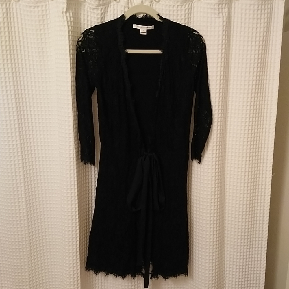 Dianne Furstenberg black lace wrap dress